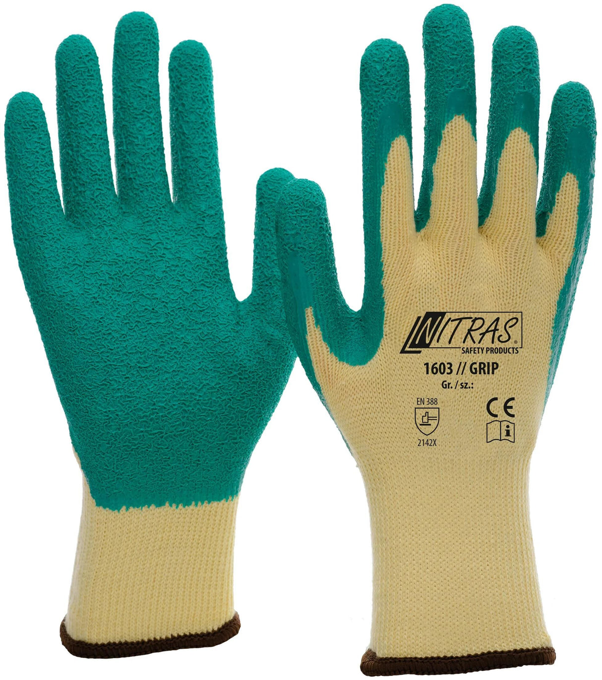 Nitras Safety Nitras Latexhandschuh Grip Latexhandschuh Gr. 8 Grip Grün Gelb