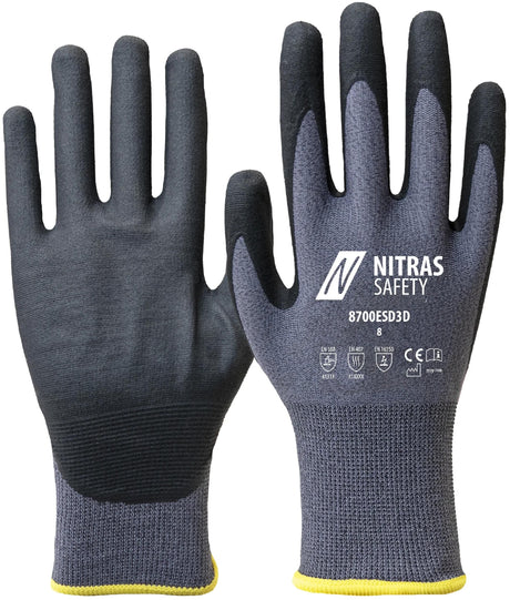 Nitras Safety Nitras flexibler Arbeitshandschuh 8700esd3d . Handschuh grau Größe 7 Nitras