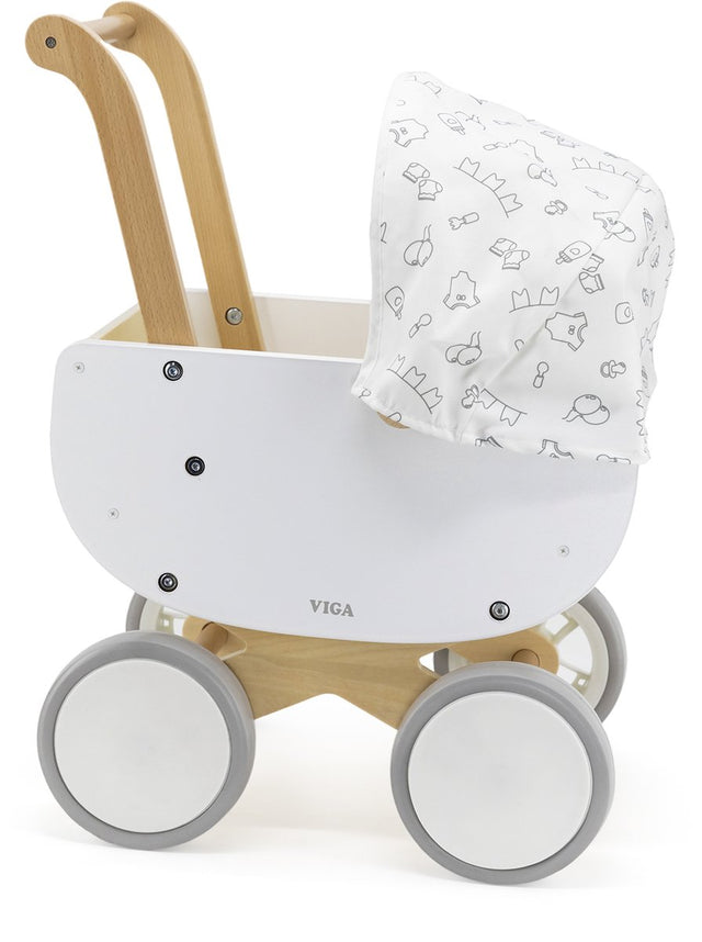 Viga Toys® - Puppenwagen mit verstellbarem Stoffverdeck - Weiß