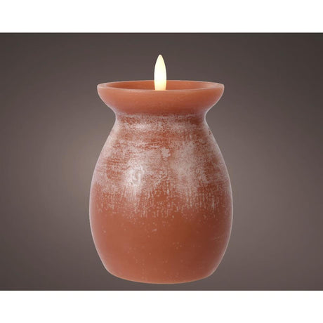 Lumineo LED-Kerzenvase für den Innenbereich mit Flammeneffekt und Timer, Durchmesser 10 x 16 cm, Terra, funktioniert mit 2 x AA-Batterien (exkl.)<br> <br>