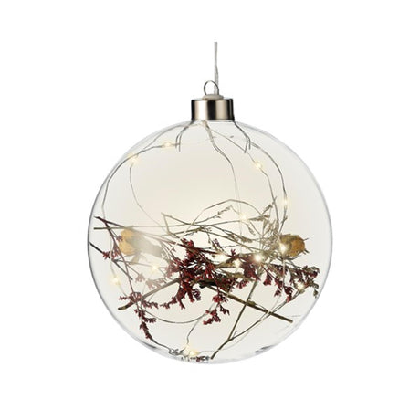 Lumineo Micro-LED-Leuchtkugel mit Trockenblumen ø14 cm auf Batterie mit 6-Stunden-Timer für den Innenbereich