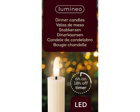 Lumineo Tafelkerzen 2-teilig mit flackernder Flamme, cremefarben, Durchmesser 24,5 cm, Wachs mit 6-Stunden-Timer