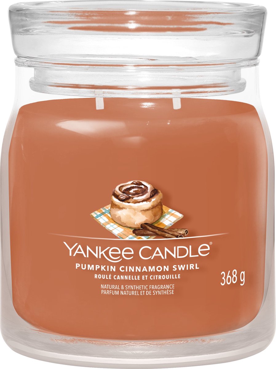 Yankee candle - pumpkin cinnamon swirl medium geurkaars - 50 branduren - 2 lonten