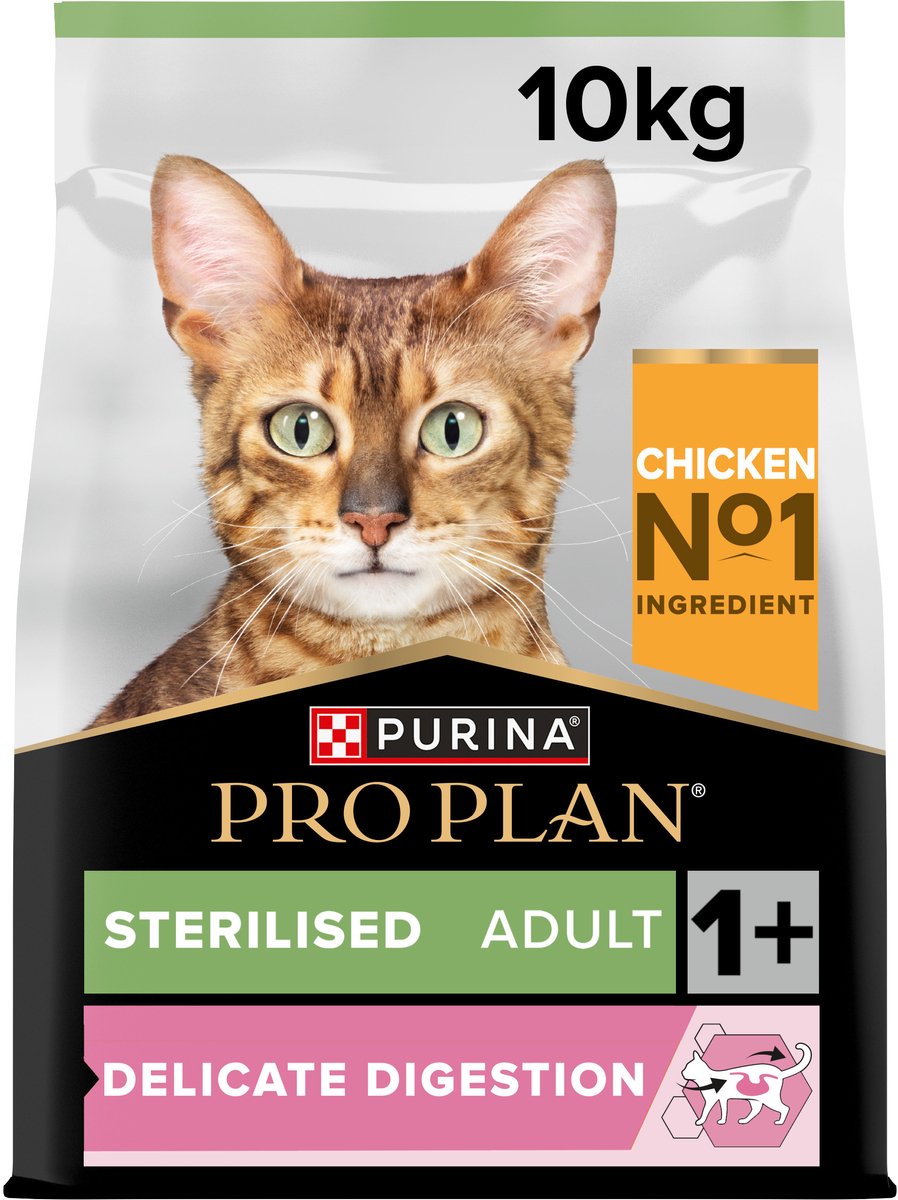 Pro Plan sterilisiertes, empfindliches Verdauungsfutter für Erwachsene – Trockenfutter für Katzen – Huhn – 10 kg