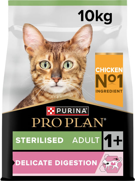 Pro Plan sterilisiertes, empfindliches Verdauungsfutter für Erwachsene – Trockenfutter für Katzen – Huhn – 10 kg