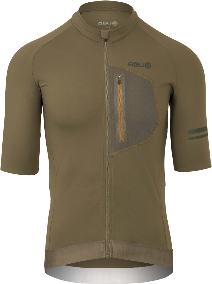 Agu gravel fietsshirt heren korte mouwen - stone moss - stretch in vier richtingen - vier achterzakken - borstzakje met rits