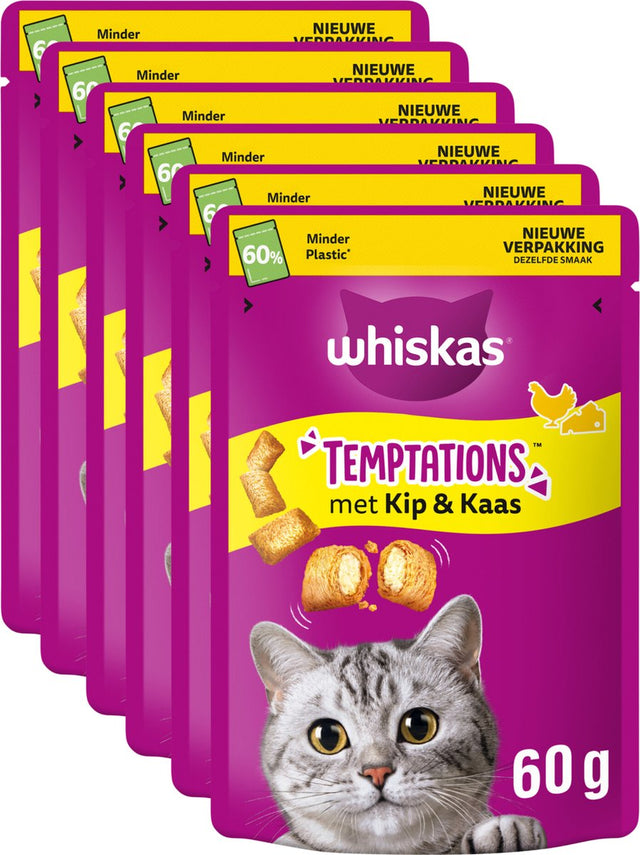 Whiskas Katzensnacks – Versuchungen Leckereien – Huhn und Käse – 6 x 60 g