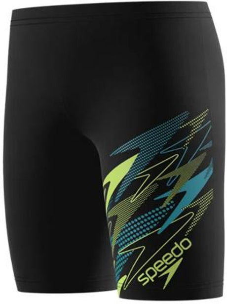 Speedo medley logo jammer jongens - lange zwembroek jongens met v-cut-voering - zwemshort jongens met trekkoord - sportzwembroek kids met vormvaste pasvorm - zwart groen - 176