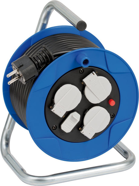 Brennerstuhl garantiert kompakte Kabeltrommel 3-fach mit USB für den Innenbereich (Indoor-Kabeltrommel mit USB-Ladefunktion und 15 m Kabel, hergestellt in Deutschland) blau