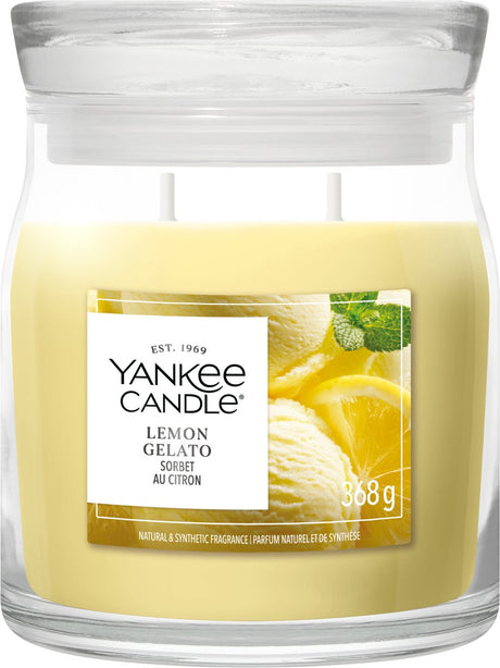 Yankee candle - lemon gelato medium geurkaars - 50 branduren - 2 lonten