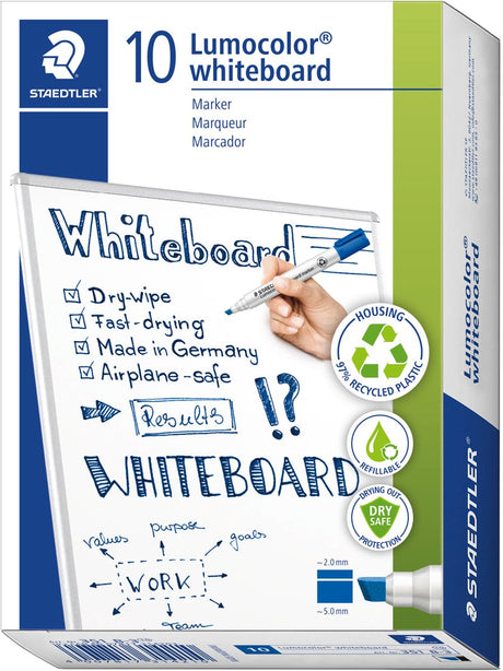 Staedtler Lumocolor Whiteboard-Marker mit Keilspitze – blau – Packung mit 10 Stück