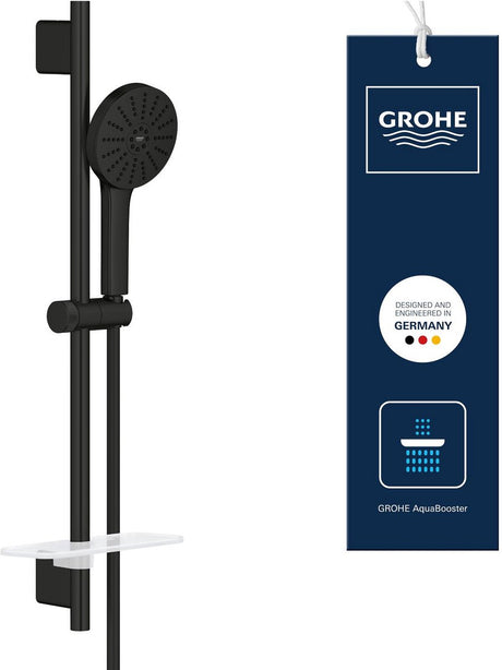 Grohe vitalio joy+ 120 doucheset met douchestang – met douchekop, doucheslang zeepschaal – 3 straalsoorten – aquabooster – waterbesparend (7l min) – matte black