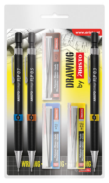 Aristo AR-23559 Druckbleistift-Set HB 0,35 0,5 0,7 mm mit kostenlosen Bleistiftminen