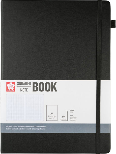 Sakura kariertes Hardcover-Notizbuch A4 schwarz