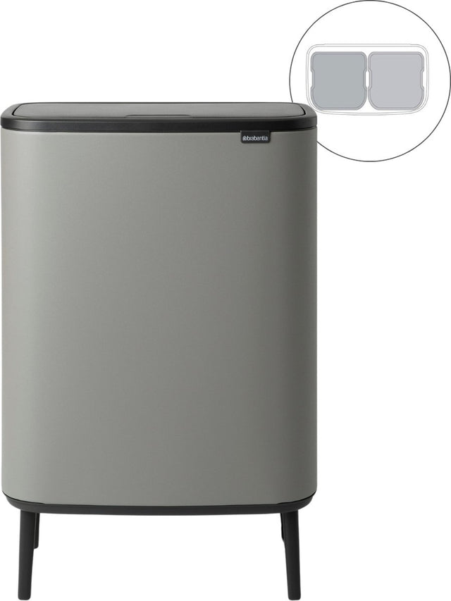 Brabantia Bo Touch Bin Hi Abfallbehälter – 2 x 30 Liter – Mülltrennung – Mineralbeton grau