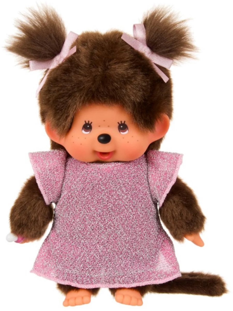 Monchhichi-Puppenmädchen im rosa Glitzerkleid – 20 cm
