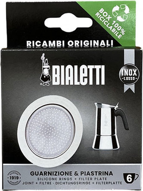 Bialetti Filterplatte + Silikonring – passend für 6-Tassen-Edelstahl-Perkolatoren – Original-Ersatzteil