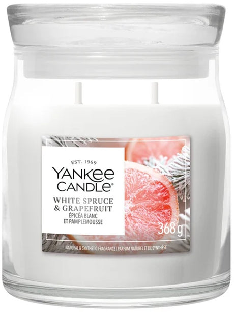 Yankee candle - white spruce grapefruit medium geurkaars - 50 branduren - 2 lonten