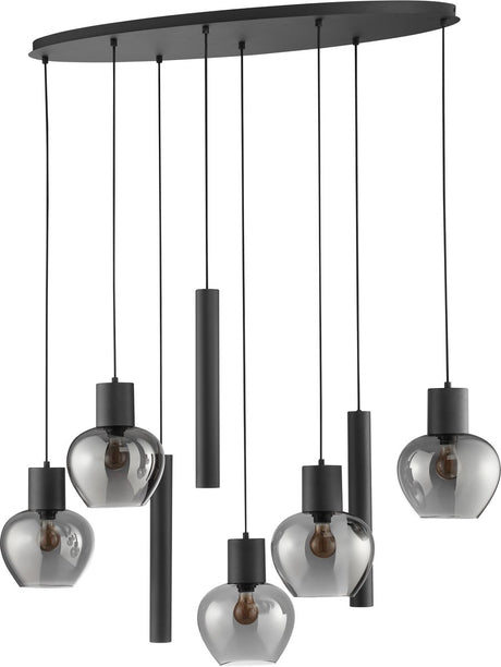 Brilliant ligari - hanglamp - 8-lichts - ovaal 126 cm - e27 max 5x20w gu10 max 3x10w - zwart smoke