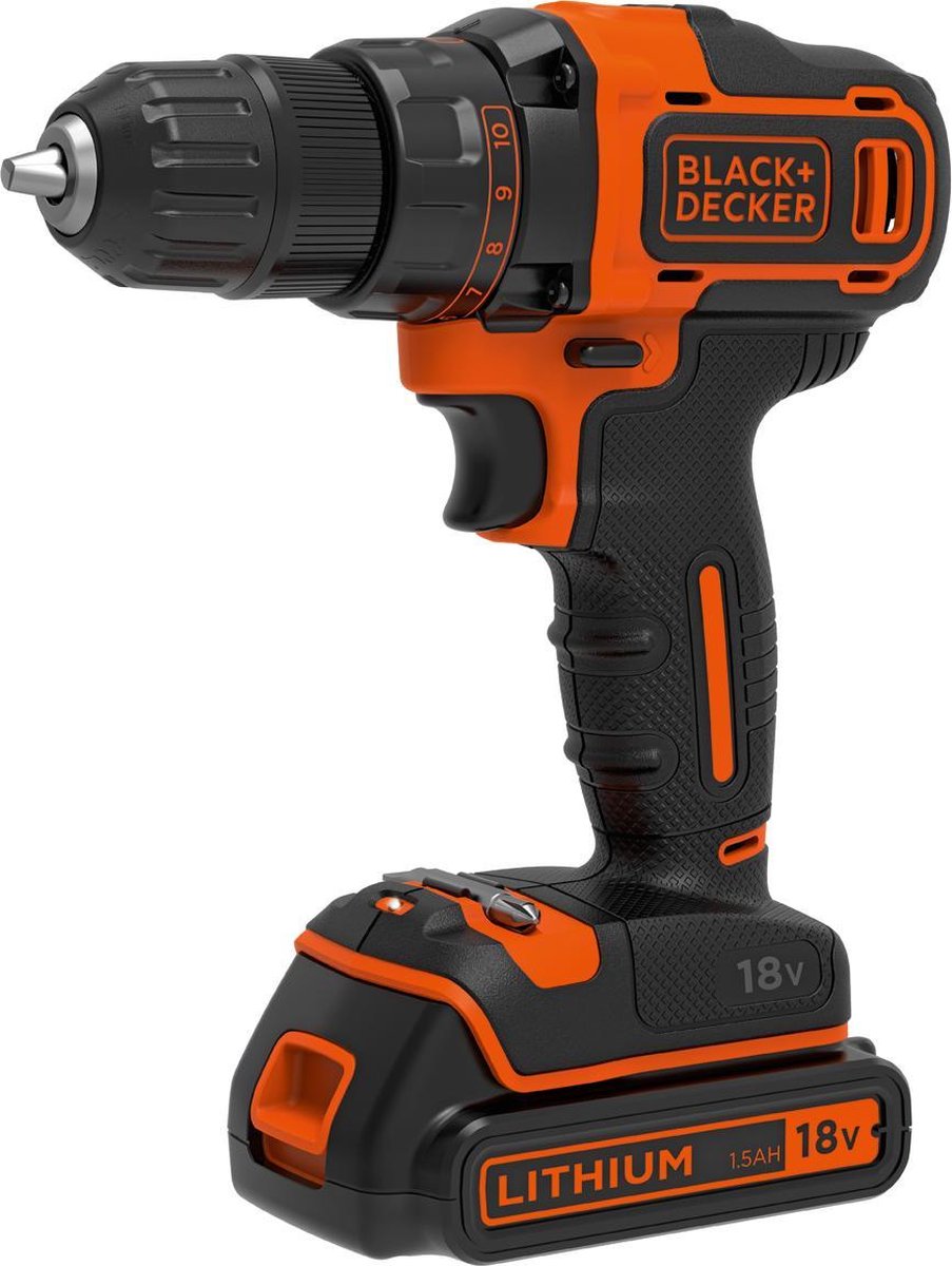 Black+decker b+d 18v lithium ion accu schroef- boormachine met 2x 1,5ah accu's, 2 variabele snelheden, koffer