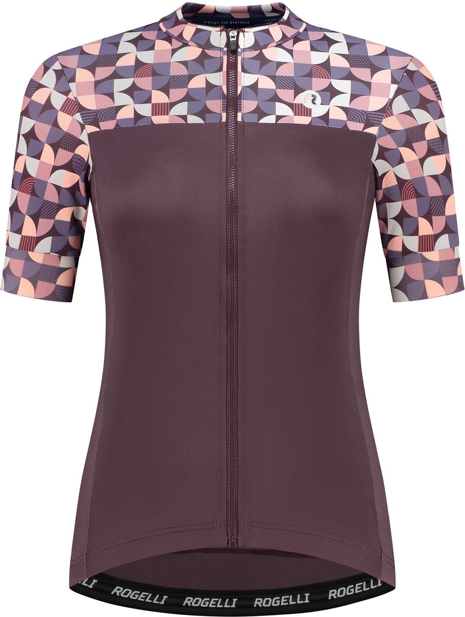 Rogelli essential graphic fietsshirt - korte mouwen - dames - burgundy - maat xl