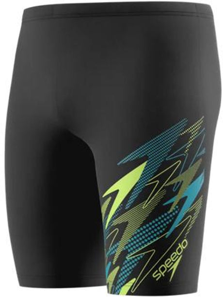 Speedo medley logo jammer heren - lange zwemshort heren met vormvaste pasvorm - zwembroek heren met ondersteunende voering - sportzwembroek heren met trekkoord - zwart groen - xl