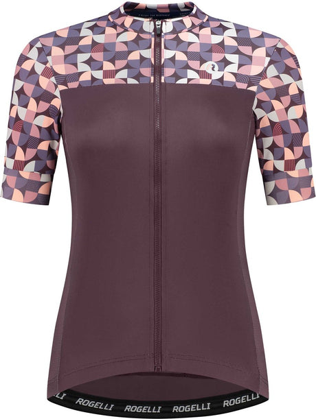 Rogelli essential graphic fietsshirt - korte mouwen - dames - burgundy - maat xl