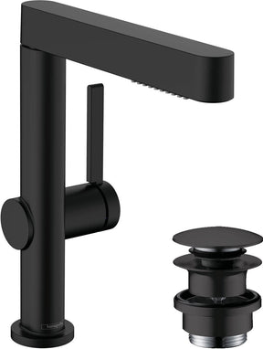 Hansgrohe finoris – Waschtischarmatur – mit Ablaufstopfen – 230 mm – ausziehbare Handbrause – 2 Strahlfunktionen – mattschwarz