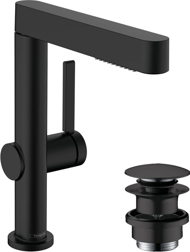 Hansgrohe finoris – Waschtischarmatur – mit Ablaufstopfen – 230 mm – ausziehbare Handbrause – 2 Strahlfunktionen – mattschwarz