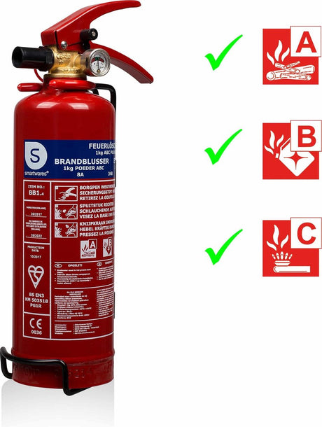 Smartwares 10.018.56 - Feuerlöscherpulver 1kg - inkl. Montagehalterung – Brandklasse ABC – BSI-zertifiziert