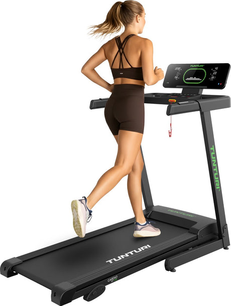 Tunturi cardio fit t30 loopband - hardloopband met bluetooth - wandelband - 23 programma's - inklapbaar - walking pad - compact - 0,8 tot 14,0 km u - eu veiligheid gecertificeerd - incl gratis app