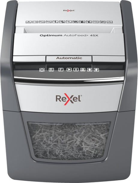 Rexel Optimum Autofeed+ 45x Flüsterleiser Aktenvernichter – P4 vernichtet – Automatischer Einzug bis zu 45 Blatt – 20 l – Schwarz