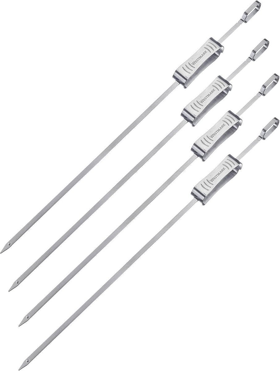Westmark Grillspieße 42 cm – ideal zum Zubereiten von Schaschlik oder anderen Grillspießen, inkl. Schieber - Edelstahl, 4 Stück