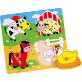 Viga Holzknopfpuzzle, Bauernhoftiere, Größe 22x22 cm, 4 Teile, 1 Stück