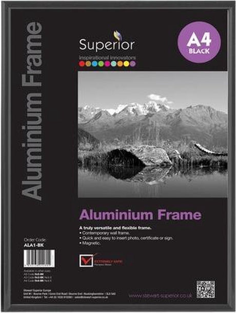 Seco Fotorahmen A4 – 21 x 29,7 cm – schwarz gebürstetes Aluminium – mit Ständer – 11 mm Rahmen