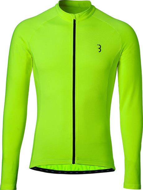 Bbb cycling transition lange mouwen fietsshirt heren en dames - 10-15 °c - mtb en wielrenshirt met 3 achterzakken - neon geel m