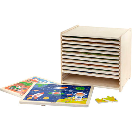 Https: www.cchobby.nl viga-puzzle rack-with-12-puzzles-h-275-l-315-mm-b-235-mm-dimensions-31x27x23-cm-12x24-parts-12-parts-1-set