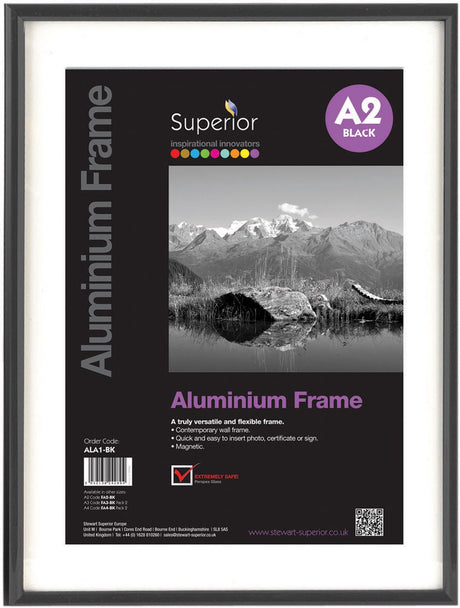 Seco Fotorahmen – A2 – 42 x 59,4 cm – schwarz gebürstetes Aluminium – 11 mm Rahmen – se-ala2-bk