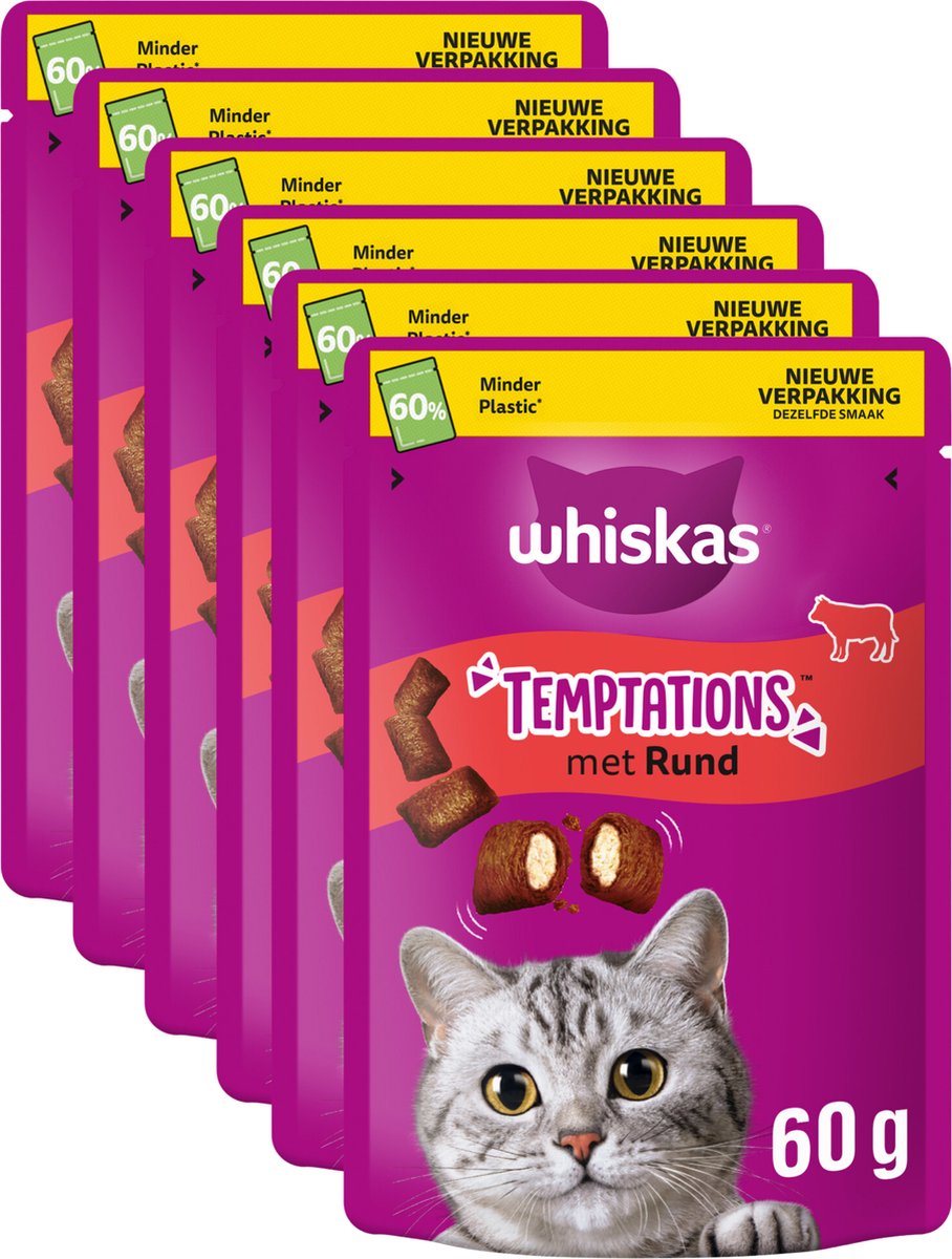 Whiskas Katzensnacks – Leckereien für Versuchungen – Rindfleisch – 6 x 60 g