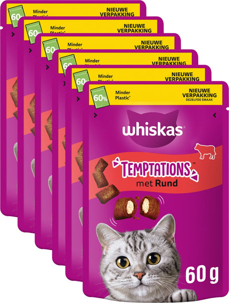 Whiskas Katzensnacks – Leckereien für Versuchungen – Rindfleisch – 6 x 60 g
