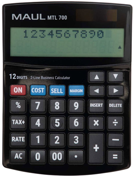 Maul bureaurekenmachine mtl 700 lcd-scherm 2-regelig, 12 cijfers solar batterij 15.5 x 11.5 x 2.5 cm zwart