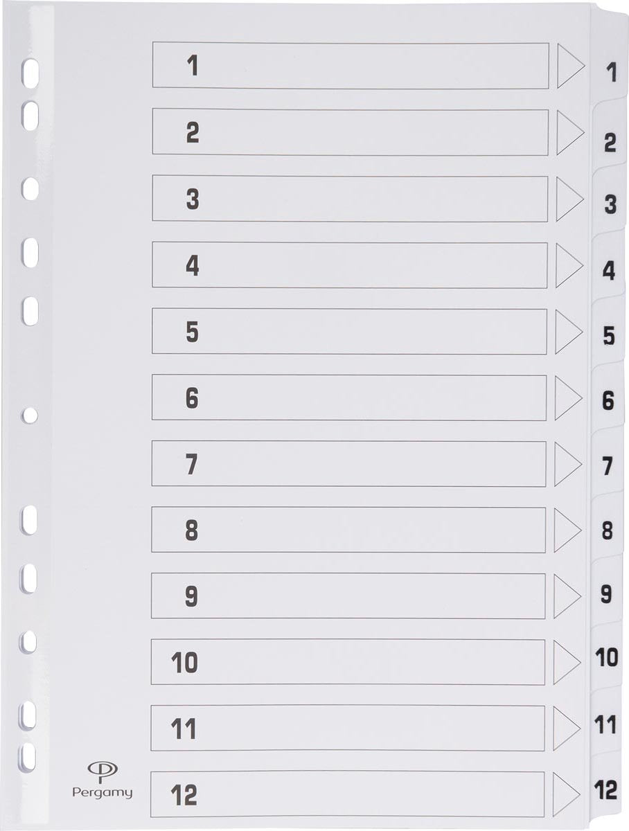 Pergamie-Registerkarten mit Registerblatt, ft A4, 11-Loch-Perforation, Karton, Set 1-12