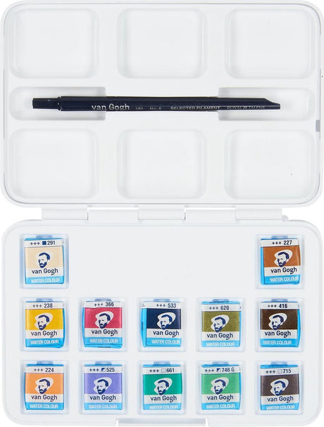 Van gogh aquarelverf pocket box gedempte tinten met 12 kleuren in halve napjes
