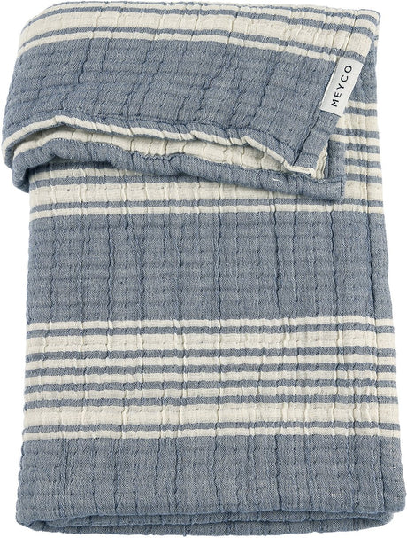 Meyco Baby-Streifen-Jacquard-Kinderbettdecke – vorgewaschen, hydrophil – Indigo – 100 x 150 cm – 1,5 Tog