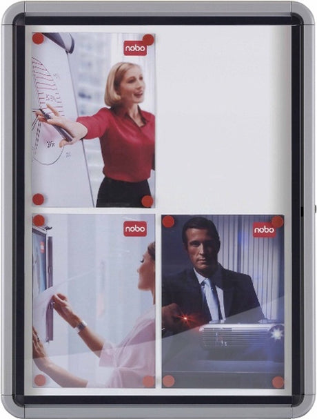 Nobo Premium Plus abschließbare Glas-Außenvitrine magnetisch für 8xA4-Format mit seitlichem Schloss – Grauweiß
