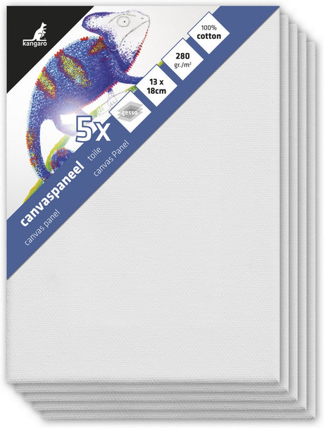 Kangaro-Leinwandpaneel – 13 x 18 cm – 5 Stück – 3 mm starkes Brett – 280 g Baumwolle – 3-fach grundiert