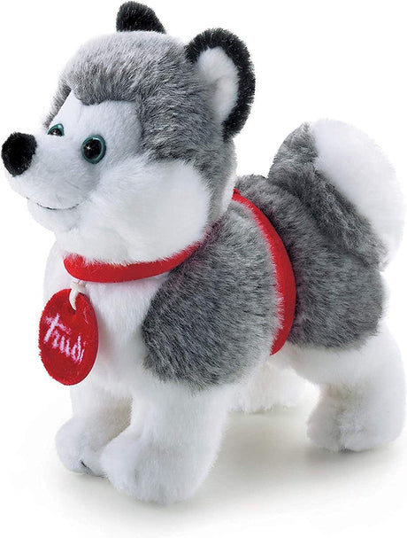Trudi - kein Kuscheltier Hund Husky 15 cm - handgefertigt in Italien - weicher Plüsch - Kuscheltier für Jungen und Mädchen - grau weiß - 8x15x15 cm Größe XS