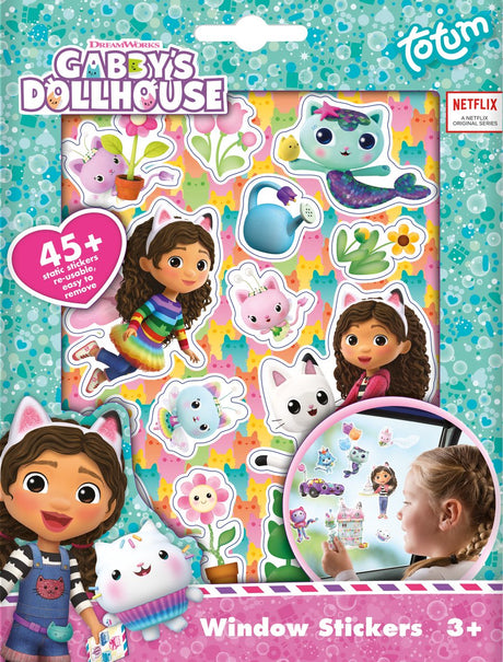Totum gabby's poppenhuis 45 raamstickers verplaatsbare stickers niet permanent - educatief speelgoed junior vanaf 3 jaar - voor thuis en op reis vakantie - gabby's dollhouse