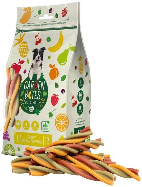 Garden Bites duvoplus – fruchtige Dental Twizzlers Hundesnacks – Hundeleckerlis – vegetarisch, glutenfrei – groß 10 Stück