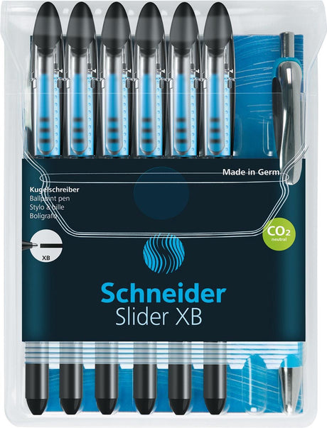 Schneider schrijfwaren schneider balpen - slider basic - penpunt xb - zwart - 6 stuks + 1x slider rave gratis - s-151276